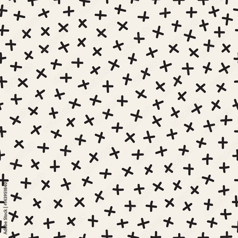 Scattered Geometric Line Shapes. Abstract Background Design. Vector Seamless Black and White Pattern.