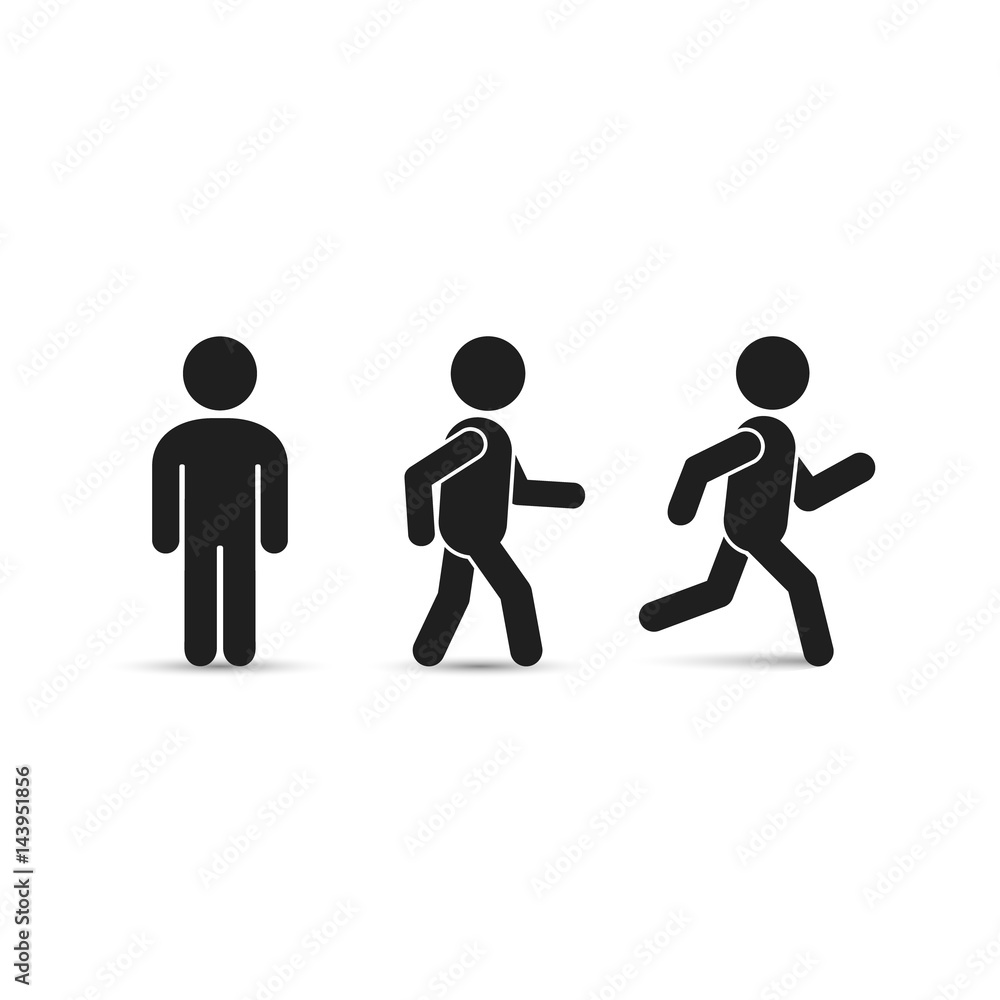 Man stands, walk and run icon set, vector illustration. Man stands, walk and run icon set, vector illustration.