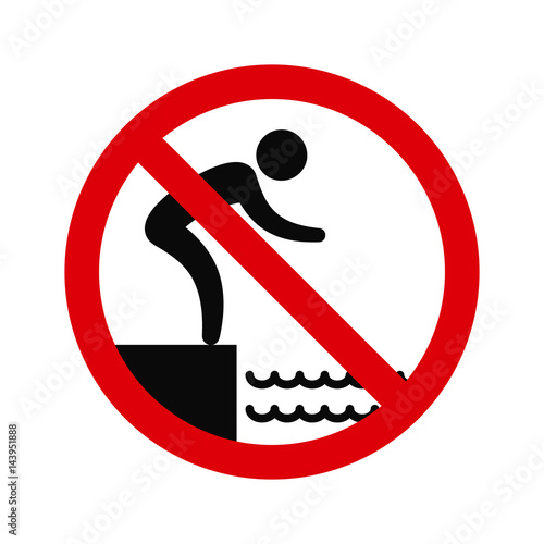 No jumping into water hazard warning sign. Vector. photo