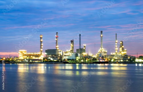 Oil refinery in Bangkok, Thailand just before sunrise.