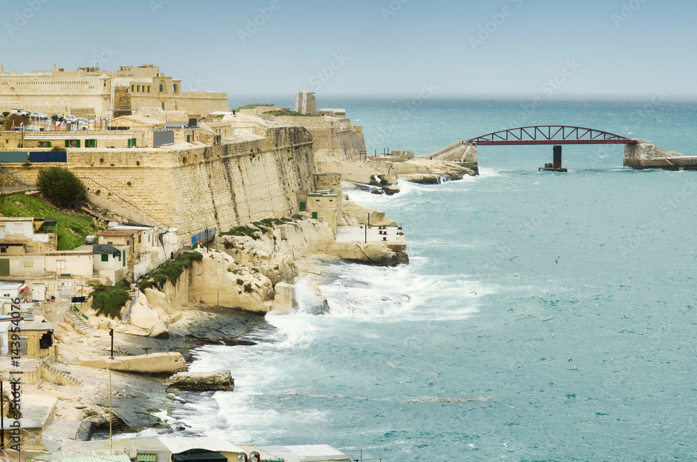 Valletta coastline and Fort St Elmo surrounding wall, Malta Valletta coastline and Fort St Elmo surrounding wall, Malta