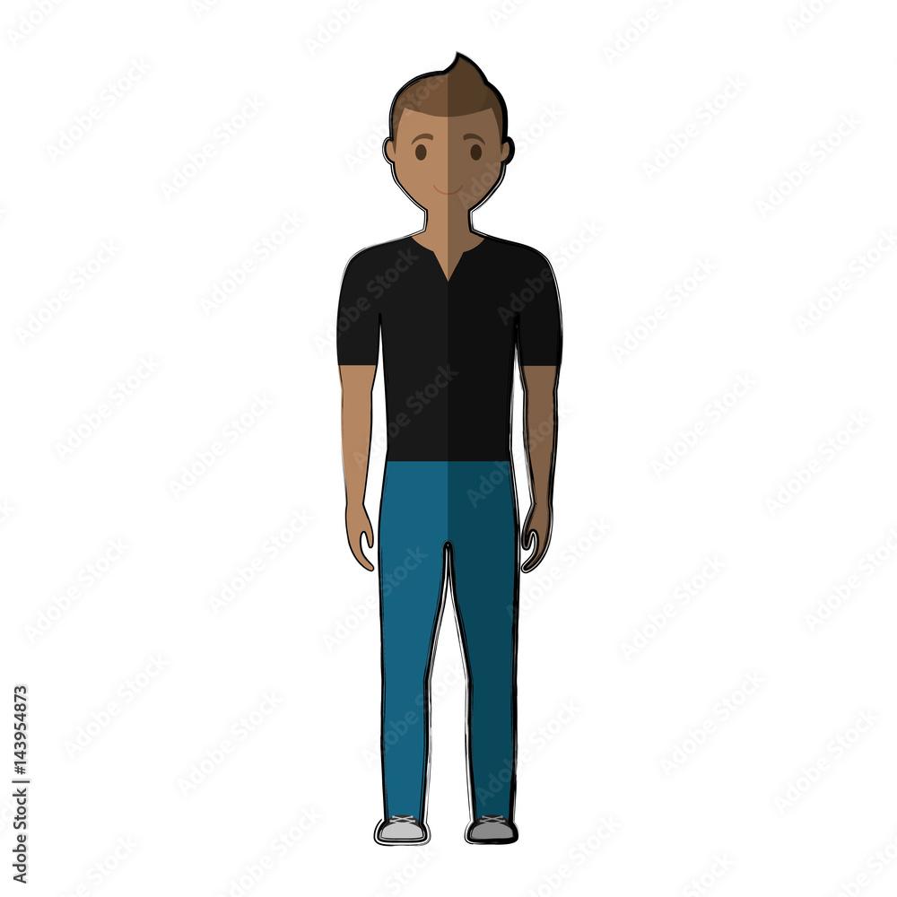 man standing and wearing casual clothes, cartoon icon over white background. colorful design. vector illustration