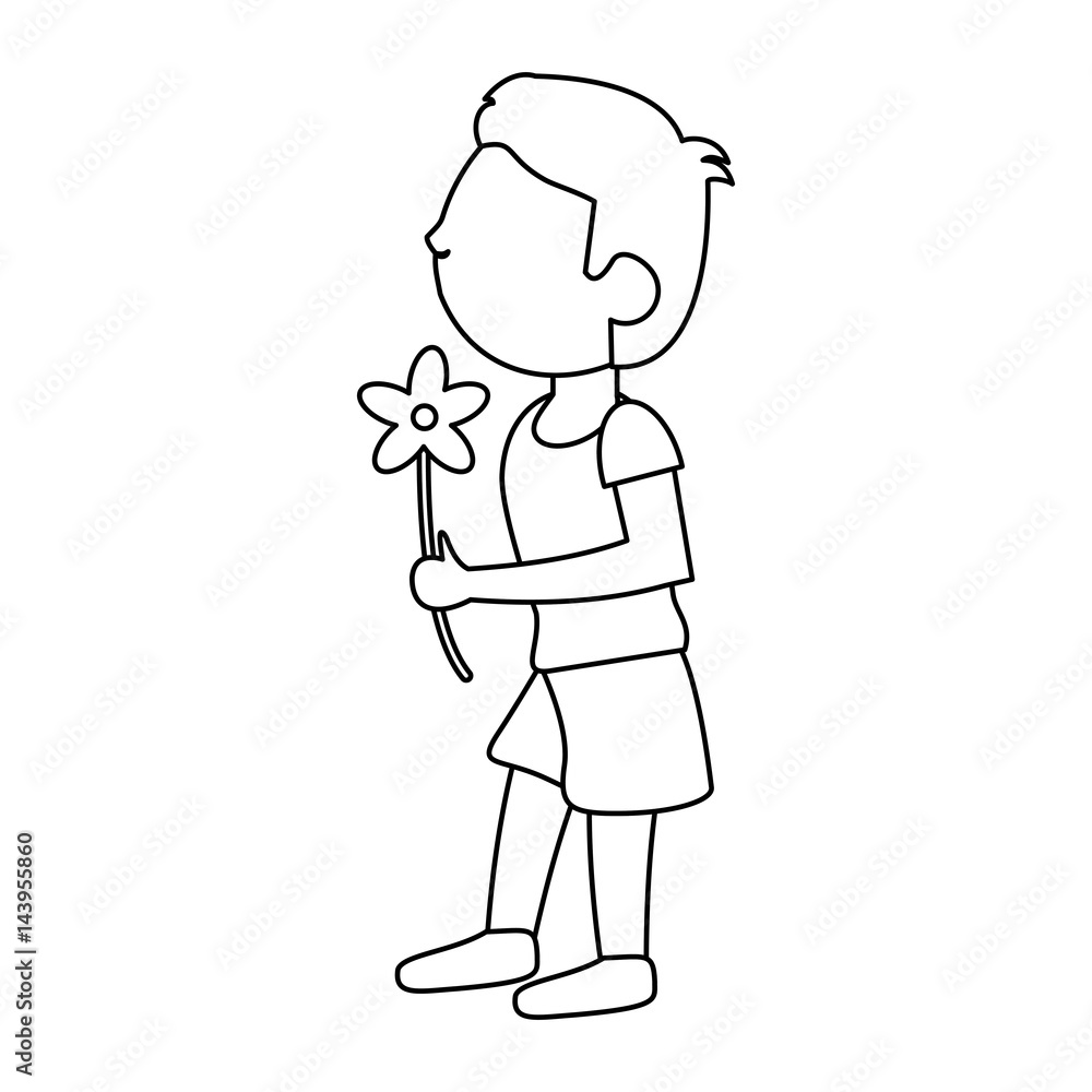 boy with flowers bouquet present outline vector illustration eps 10 boy with flowers bouquet present outline vector illustration eps 10