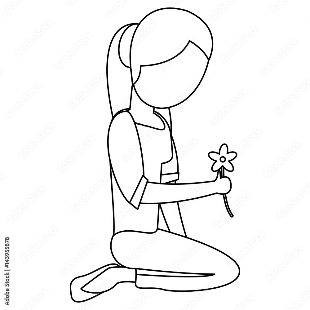 Fototapeta premium mother with flower decoration outline vector illustration eps 10
