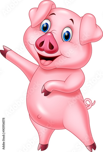 Cartoon pig pointing isolated on white background