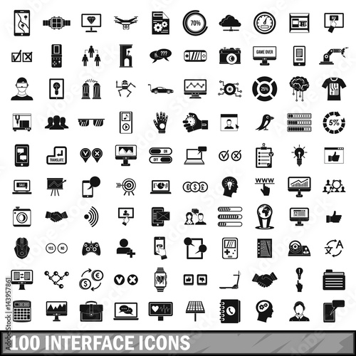 100 interface icons set, simple style 