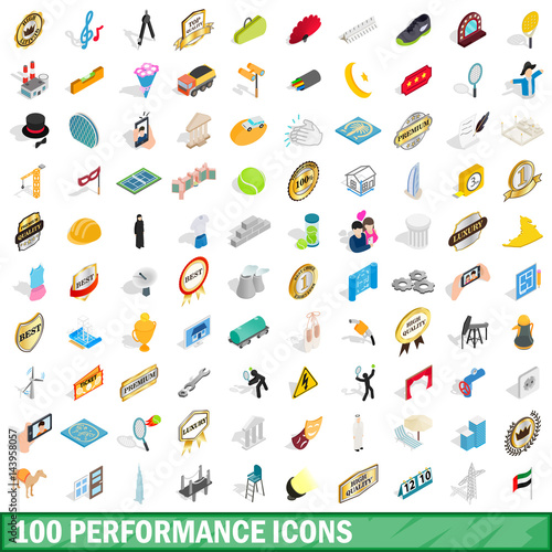 100 performance icons set, isometric 3d style
