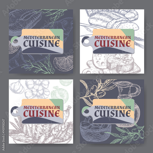 Set of four vector Mediterranean cuisine banners.