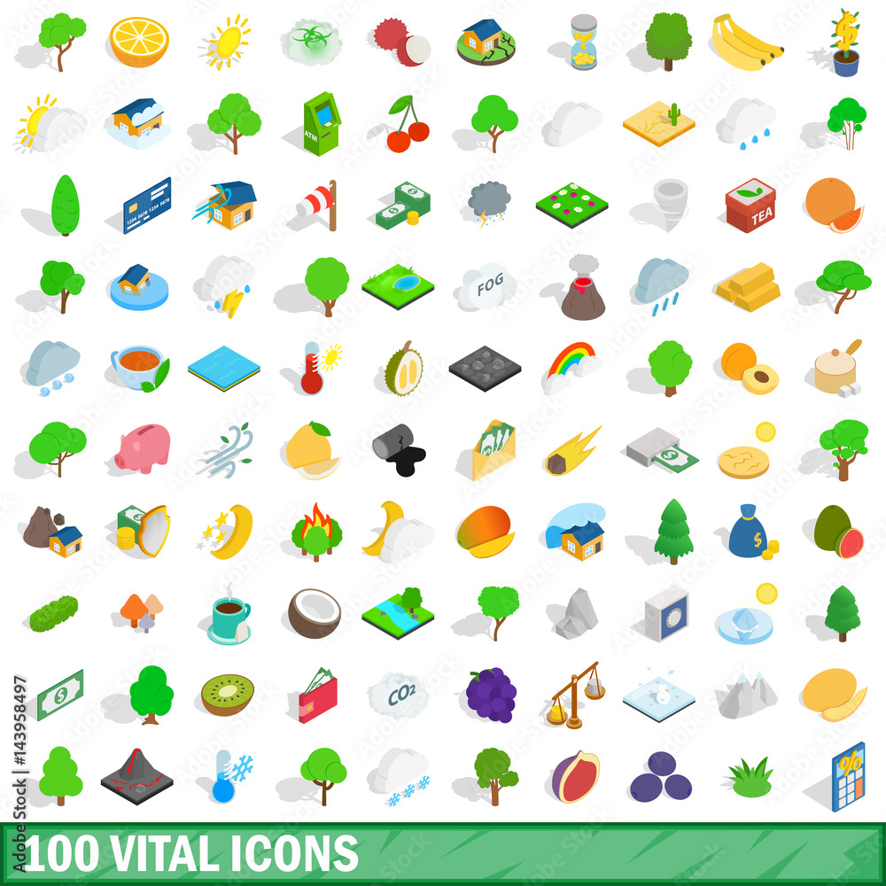 Fototapeta premium 100 vital icons set, isometric 3d style