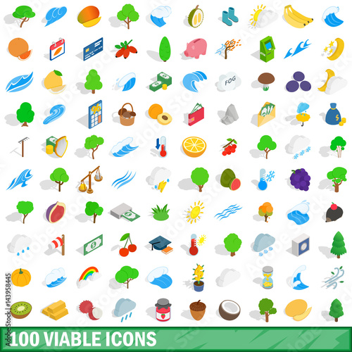 100 viable icons set, isometric 3d style