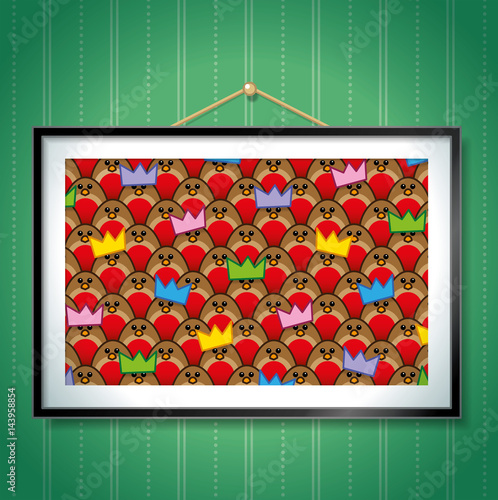 Group of Robins wearing Party Hats in Picture Frame