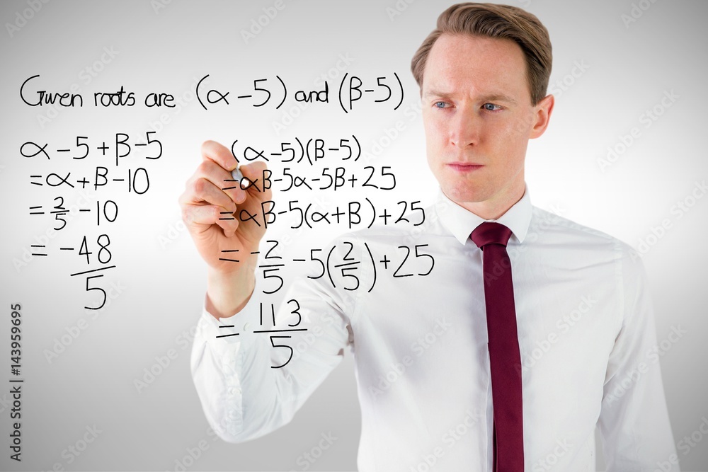 Composite image of businessman writing something with chalk Composite image of businessman writing something with chalk