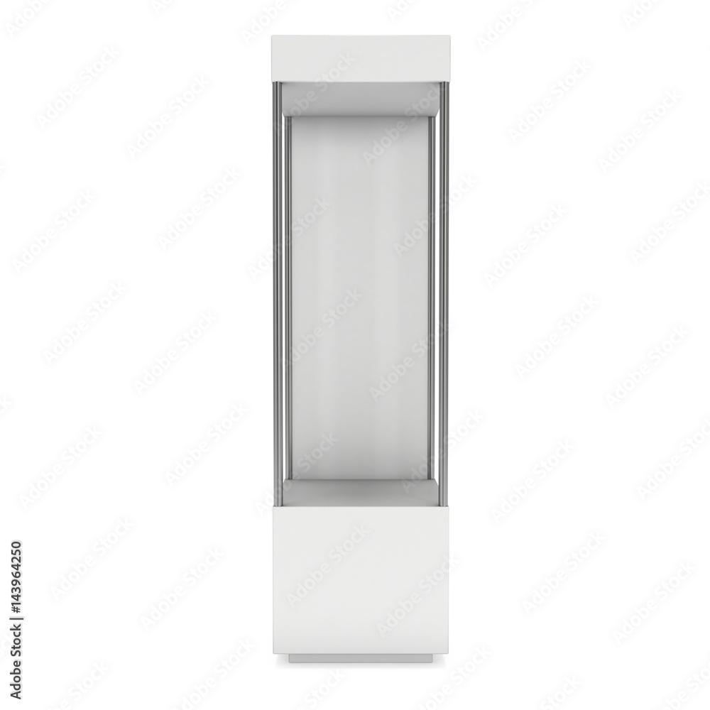 Empty showcase with for exhibit. 3D render illustration isolated on white background. Trade show booth blank pedestal for expo design. Empty showcase with for exhibit. 3D render illustration isolated on white background. Trade show booth blank pedestal for expo design.