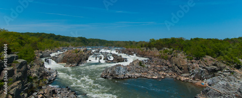 Panorama of a rapid river scene.