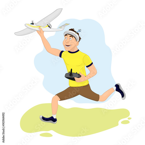 Happy FPV pilot is launching his plane