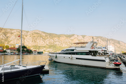 Sailboat near the old town of Kotor, Bay of Kotor, Montenegro