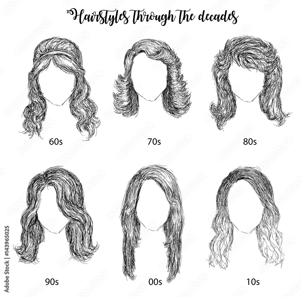 Hairstyles by decades from 60s to 10s vector illustration Stock Vector | Adobe Stock