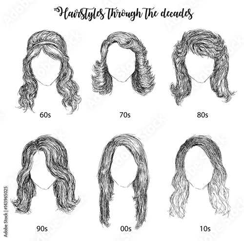 Hairstyles by decades from 60s to 10s vector illustration