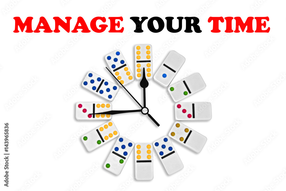 manage your time on dominoes clock isolated on white manage your time on dominoes clock isolated on white
