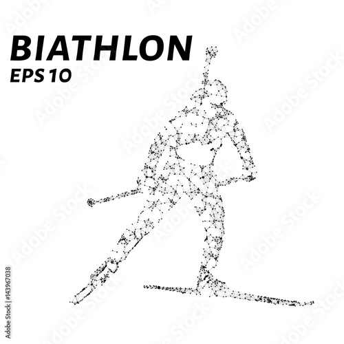 The biathlon consists of points, lines and triangles. The polygon shape in the form of a silhouette on a dark background. Vector illustration.