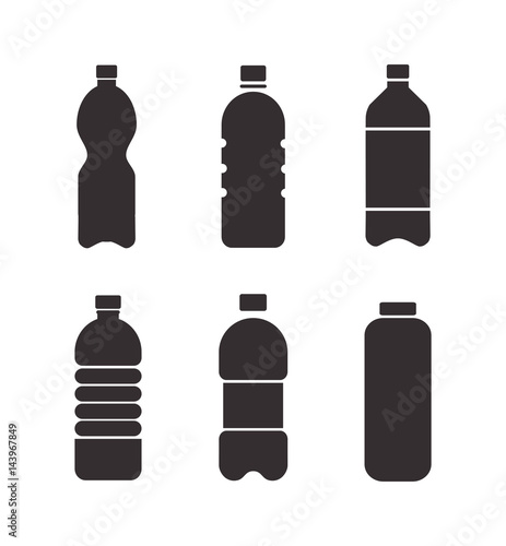 Set of black vector bottle icons isolated on white background photo