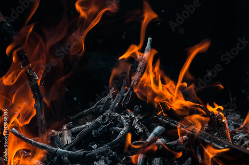 Abstract flame background: fire burning brushwood