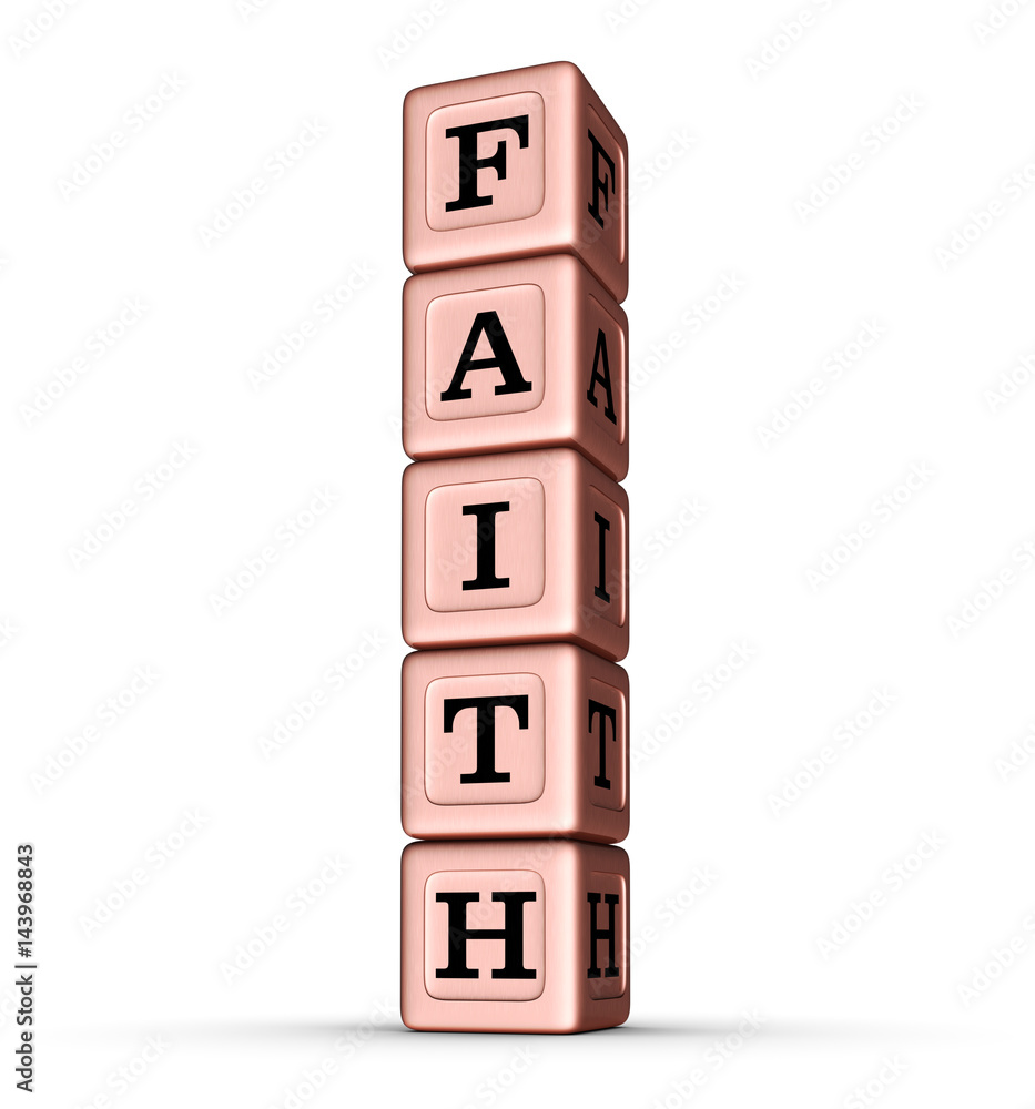 Faith Word Sign. Vertical Stack of Rose Gold Metallic Toy Blocks. Faith Word Sign. Vertical Stack of Rose Gold Metallic Toy Blocks.