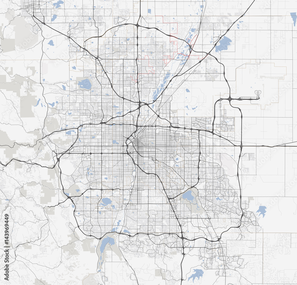 Map Denver city. Colorado Roads