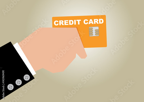 Simple business cartoon illustration of a businessman pay using credit card