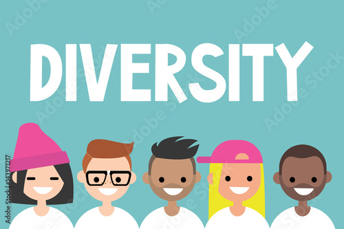 Diversity sign. A group of multinational people / flat vector editable illustration, clip art
