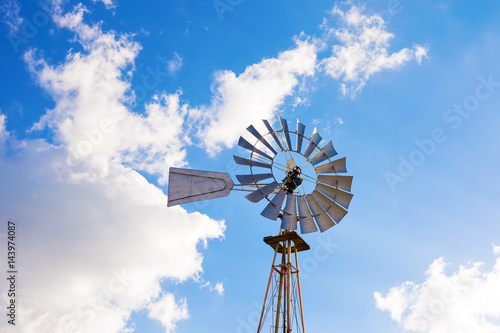 Close-up of a windmil and blue sky