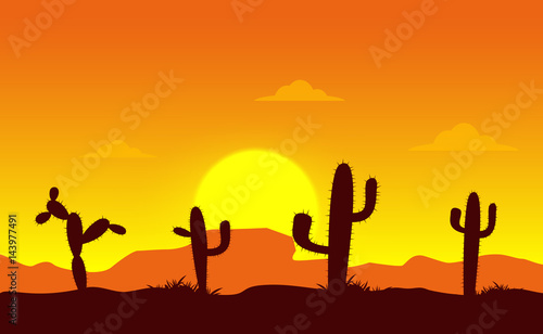 Cannon desert with cactus silhouette