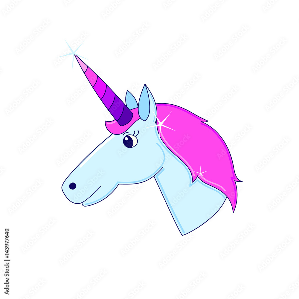 Unicorn with horn on a white background. It can be used for sticker, badge, card, patch, phone case, poster, t-shirt, mug etc. Unicorn with horn on a white background. It can be used for sticker, badge, card, patch, phone case, poster, t-shirt, mug etc.