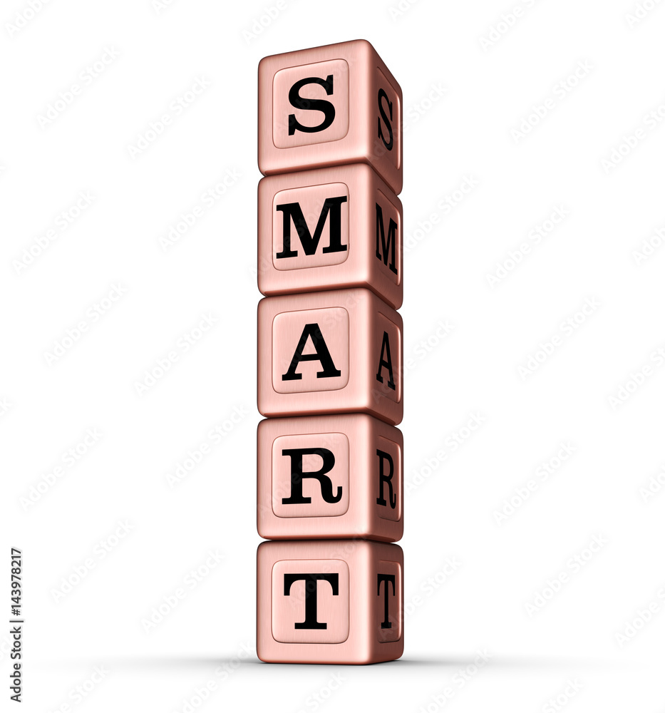 Smart Word Sign. Vertical Stack of Rose Gold Metallic Toy Blocks. Smart Word Sign. Vertical Stack of Rose Gold Metallic Toy Blocks.
