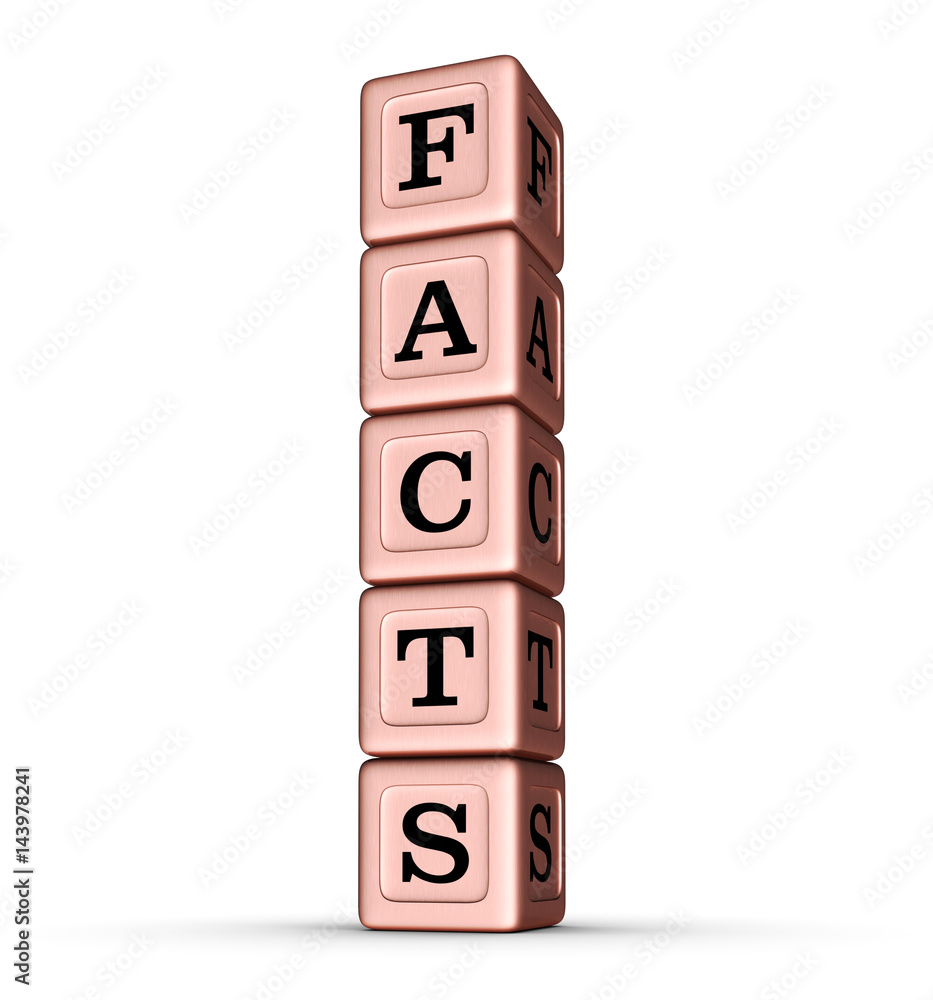 Facts Word Sign. Vertical Stack of Rose Gold Metallic Toy Blocks. Facts Word Sign. Vertical Stack of Rose Gold Metallic Toy Blocks.