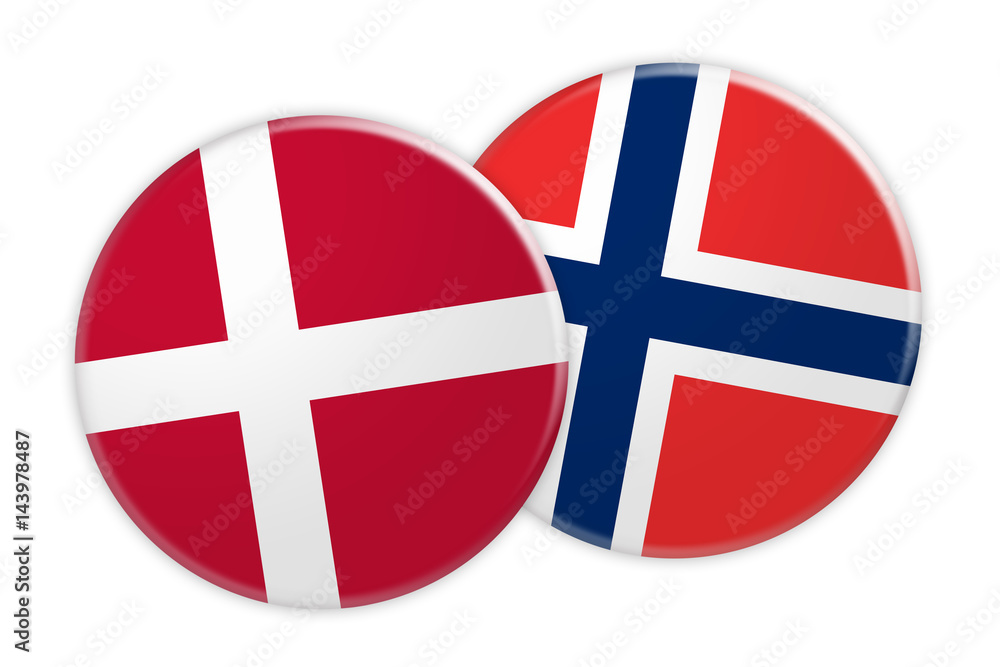 Obraz premium News Concept: Denmark Flag Button On Norway Flag Button, 3d illustration on white background