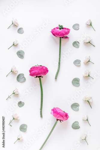 Trendy design with flower pattern on white background top view mock up