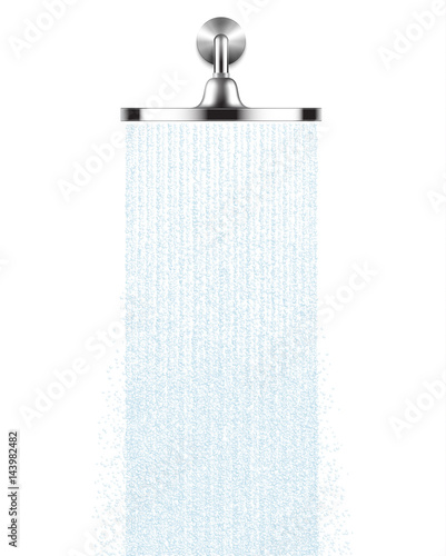 Vector Rain Shower head with water drops flowing isolated over a white background.