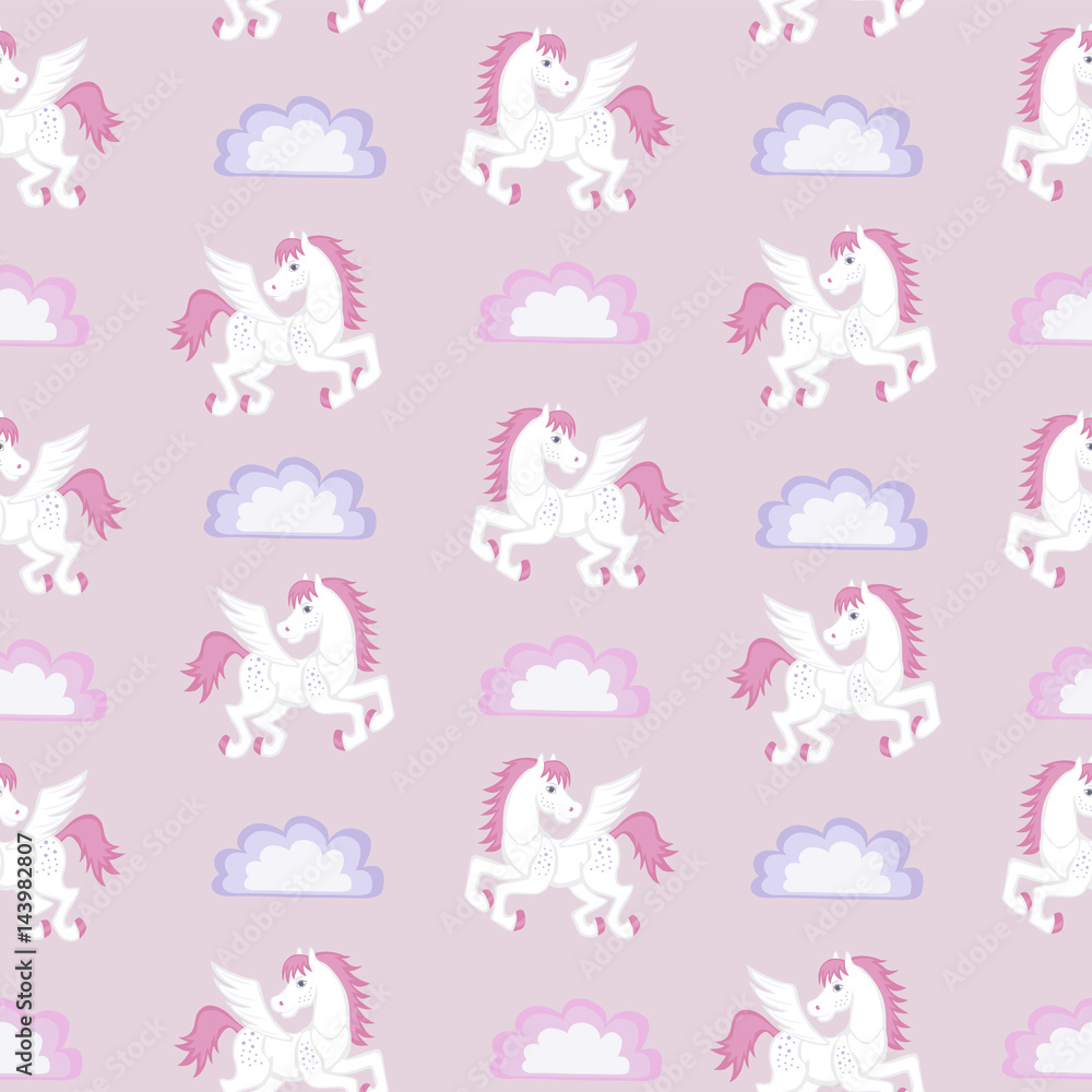 Obraz premium Seamless texture, pegasus in the clouds