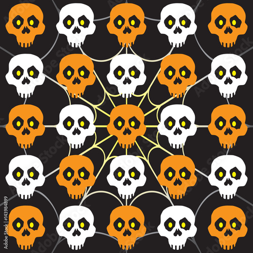 Halloween background with skulls in front of a spider web