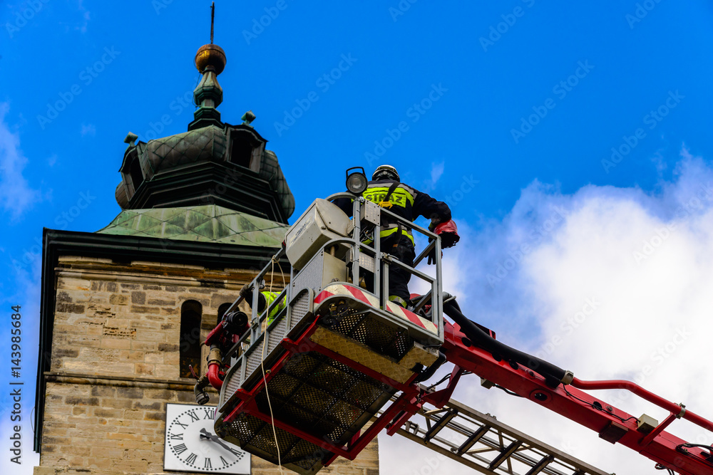Fototapeta premium Firebrigade on high altitude action