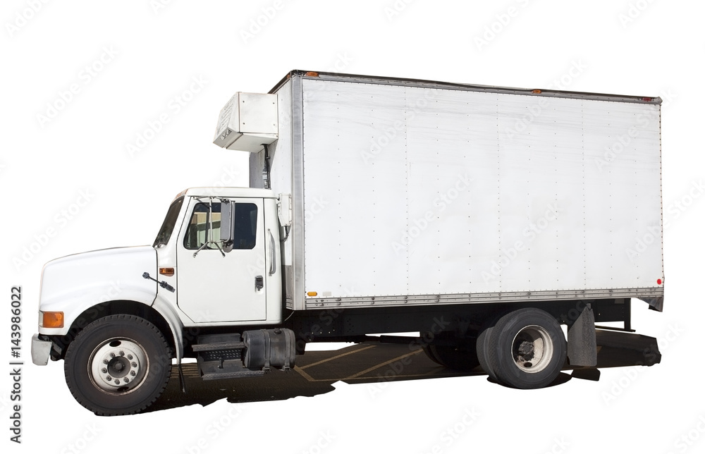 Isolated white refrigerated truck.