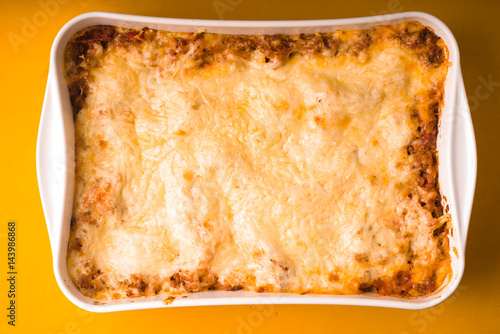 Lasagne cooked at home in large form for baking