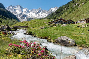 Deken met foto Rivier Alpenhut met bergbeek en gletsjer  © by paul
