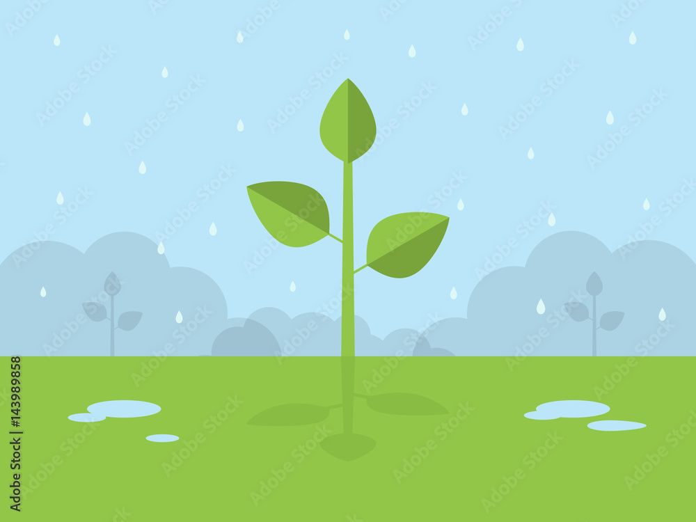 Green plant growth. Flat design style. 
