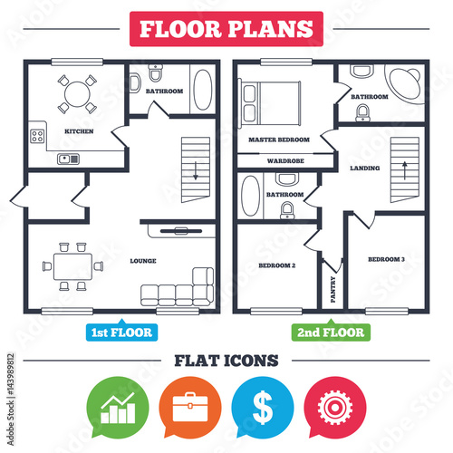 Business signs. Graph chart and case icons.