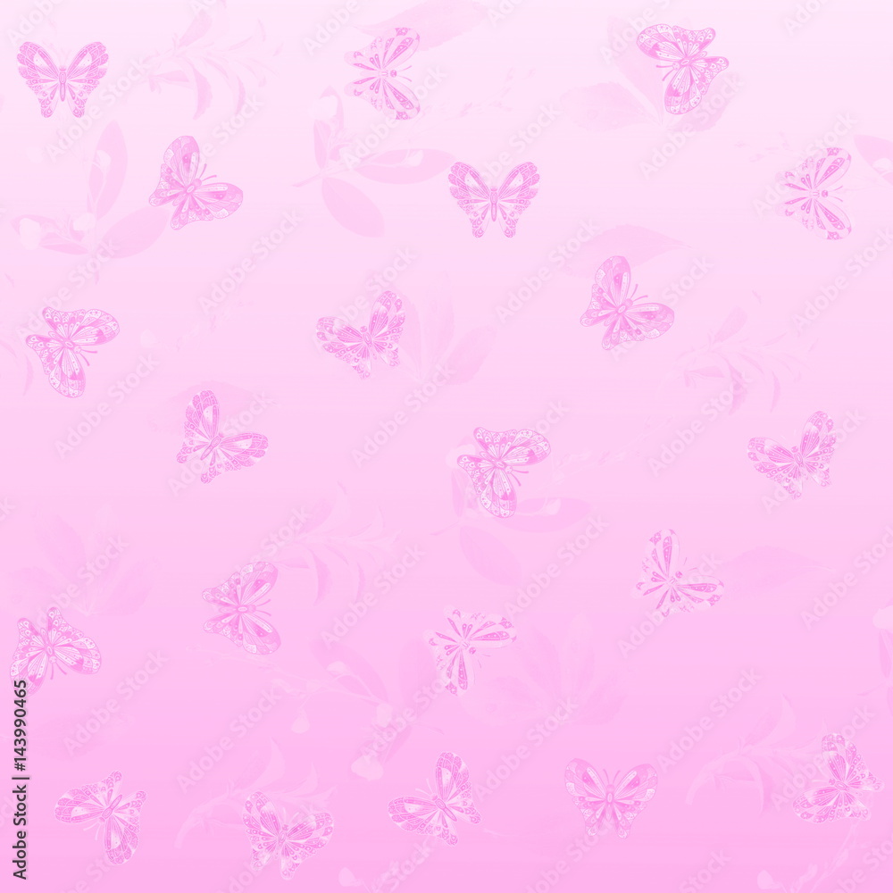 butterfly and plant Texture pink background