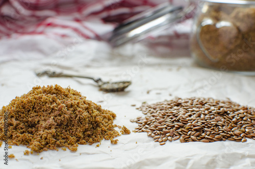 Flour of linseed and linseed photo