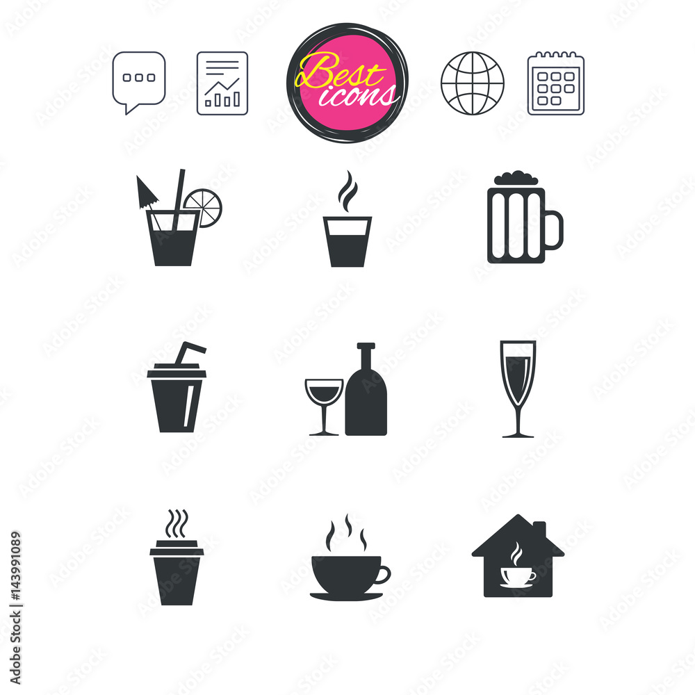 Tea, coffee and beer icons. Alcohol drinks. Tea, coffee and beer icons. Alcohol drinks.