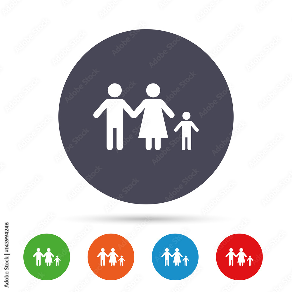 Complete family with one child sign icon. Complete family with one child sign icon.